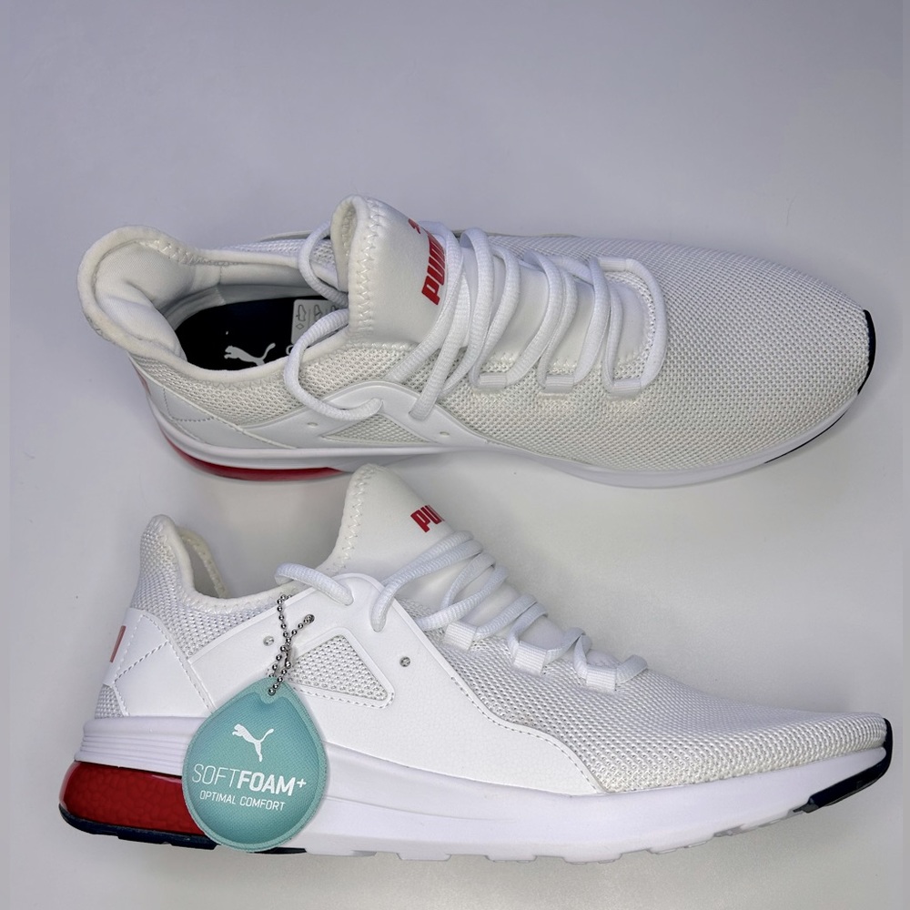 Puma Men's Electron Running Shoe Soft Foam Size 10.5 Color: white & red